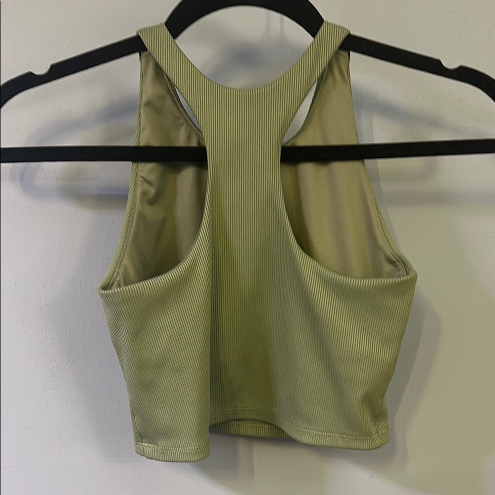 Olive Green Ribbed Crop Top - Picture 2 of 4